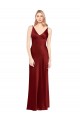 Sleeveless V-Neck Stretch Satin Burgundy Long Formal Gowns