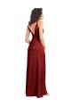 Sleeveless V-Neck Stretch Satin Burgundy Long Formal Dress