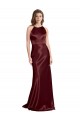 Sleeveless V-Neck Stretch Satin Burgundy Gold Long Formal Dress