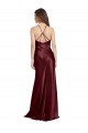 Sleeveless V-Neck Stretch Satin Burgundy Gold Long Formal Dress