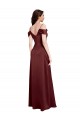 Sleeveless V-Neck Stretch Satin Burgundy Gold Long Formal Dresses