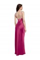 Sleeveless V-Neck Stretch Satin Fuchsia Long Formal Dress
