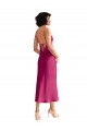 Sleeveless V-Neck Stretch Satin Fuchsia Midi Length Formal Dress
