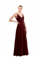 Sleeveless V-Neck Stretch Velvet Burgundy Long Formal Dress
