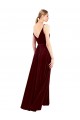 Sleeveless V-Neck Stretch Velvet Burgundy Long Formal Dress