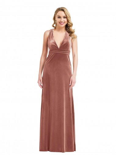 Affordable Sleeveless V-Neck Stretch Velvet Cinnamon Rose Long Formal Gowns UK