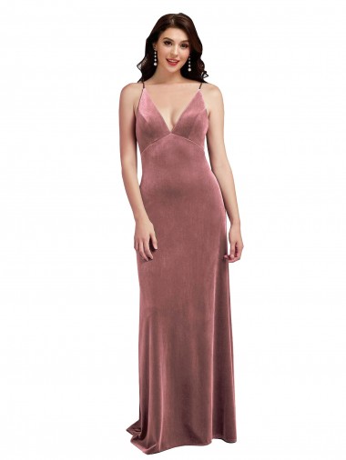 Affordable Sleeveless V-Neck Stretch Velvet Cinnamon Rose Long Formal Dress UK