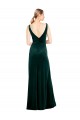 Sleeveless V-Neck Stretch Velvet Dark Green Long Black Tie Formal Dress