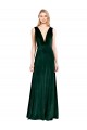 Sleeveless V-Neck Stretch Velvet Dark Green Long Formal Dress
