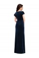 Flutter Sleeves V-Neck Stretch Velvet Dark Navy Long Formal Dress