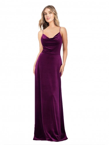 Affordable Sleeveless V-Neck Stretch Velvet Grape Long Formal Dress UK