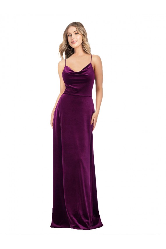Sleeveless V-Neck Stretch Velvet Grape Long Formal Dress