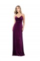 Sleeveless V-Neck Stretch Velvet Grape Long Formal Dress