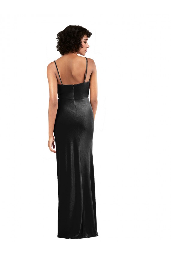 Sleeveless Cowl Neck Stretch Velvet Black Long Black Tie Formal Dress