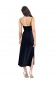 Sleeveless Cowl Neck Stretch Velvet Dark Navy Midi Length Formal Dress