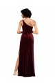 Sleeveless One Shoulder Stretch Velvet Burgundy Long Formal Dress