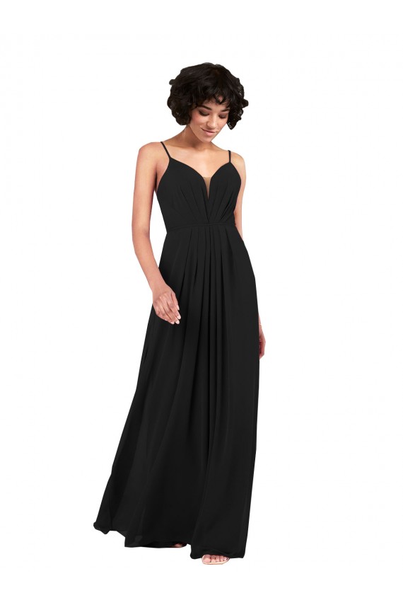 Sleeveless V-Neck Chiffon Black Long Formal Dress