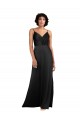 Sleeveless V-Neck Silky Satin Black Column Long Formal Dress