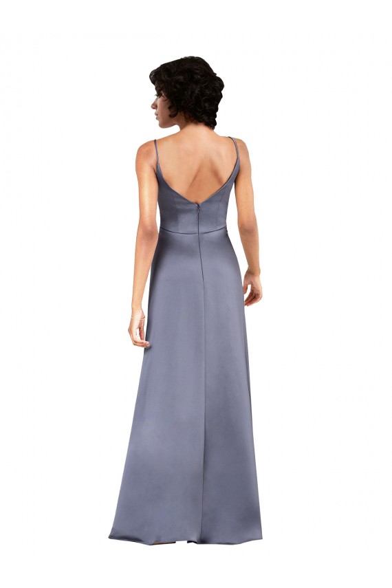 Sleeveless V-Neck Silky Satin Black Column Long Formal Dress
