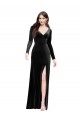 Long Sleeves V-Neck Stretch Velvet Black Long Formal Dress