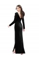 Long Sleeves V-Neck Stretch Velvet Black Long Formal Dress