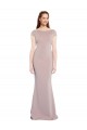 Cap Sleeves Boat Neck Stretch Crepe Dusty Pink Long Formal Dress