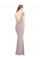 Cap Sleeves Boat Neck Stretch Crepe Dusty Pink Long Formal Dress