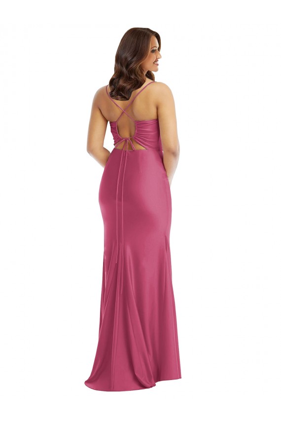 Sleeveless Cowl Neck Silky Satin Fuchsia Long Formal Plus Size Formal Dress