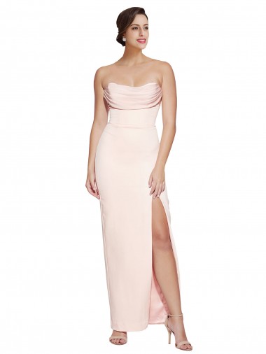 Affordable Sleeveless Cowl Neck Stretch Satin Long Formal Dress UK