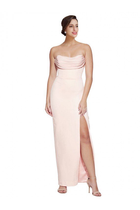 Sleeveless Cowl Neck Stretch Satin Long Formal Dress