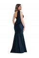 Sleeveless Halter Neck Silky Satin Dark Navy Long Formal Plus Size Formal Dress