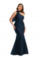 Sleeveless Halter Neck Silky Satin Dark Navy Long Formal Plus Size Formal Dress