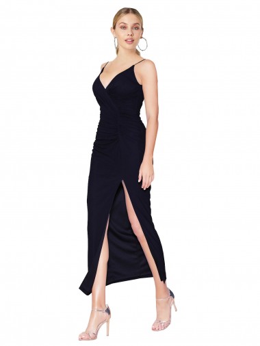 Affordable Sleeveless High Neck Chiffon Dark Navy Knee Length Formal Dress UK