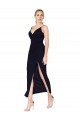 Sleeveless High Neck Chiffon Dark Navy Knee Length Formal Dress