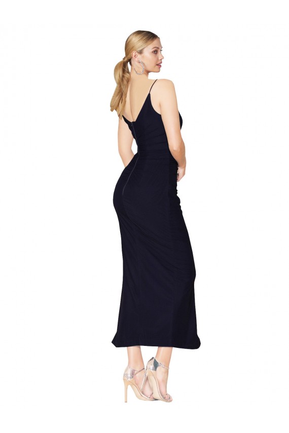 Sleeveless High Neck Chiffon Dark Navy Knee Length Formal Dress