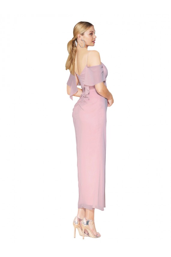 Cold Shoulder High Neck Chiffon Primrose Knee Length Formal Dress