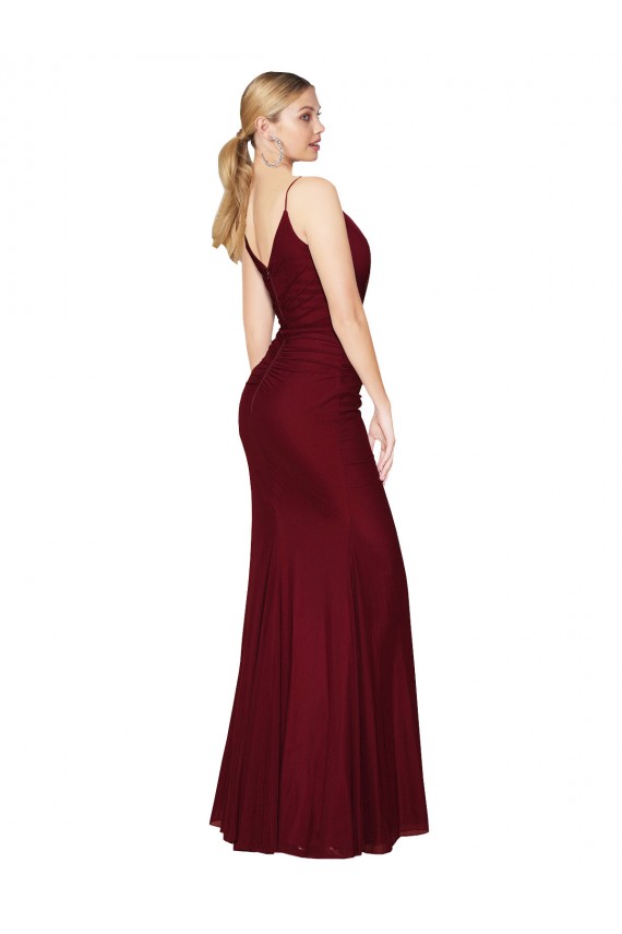 Sleeveless High Neck Chiffon Burgundy Mermaid Long Formal Gowns