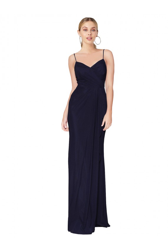 Sleeveless High Neck Chiffon Dark Navy Mermaid Long Formal Dress