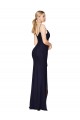 Sleeveless High Neck Chiffon Dark Navy Mermaid Long Formal Dress