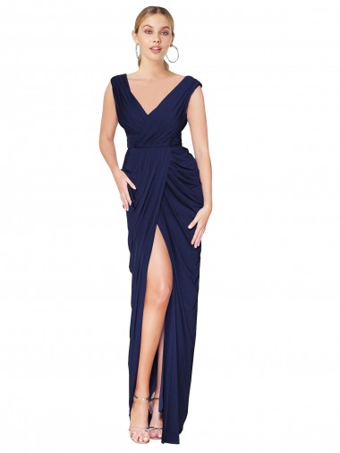 Affordable Sleeveless High Neck Chiffon Dark Navy Long Formal Dress UK
