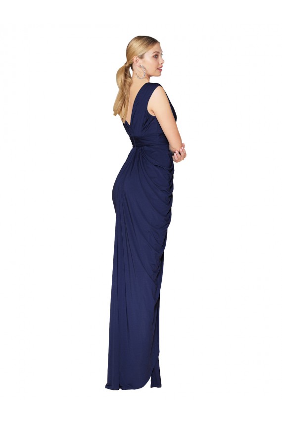 Sleeveless High Neck Chiffon Dark Navy Long Formal Dress
