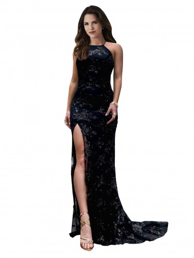 Affordable Sleeveless High Neck Lace Black Long Black Tie Formal Dress UK