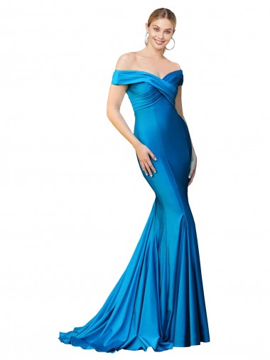 Affordable Sleeveless High Neck Satin Peacock Blue Long Formal Dress UK