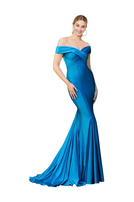 Sleeveless High Neck Satin Peacock Blue Long Formal Dress