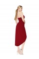 Sleeveless High Neck Stretch Crepe Burgundy Knee Length High Low Formal Dress
