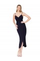 Sleeveless High Neck Stretch Crepe Dark Navy Knee Length Formal Dress