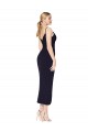 Sleeveless High Neck Stretch Crepe Dark Navy Knee Length Formal Dress