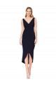 Sleeveless High Neck Stretch Crepe Dark Navy Knee Length High Low Formal Dress
