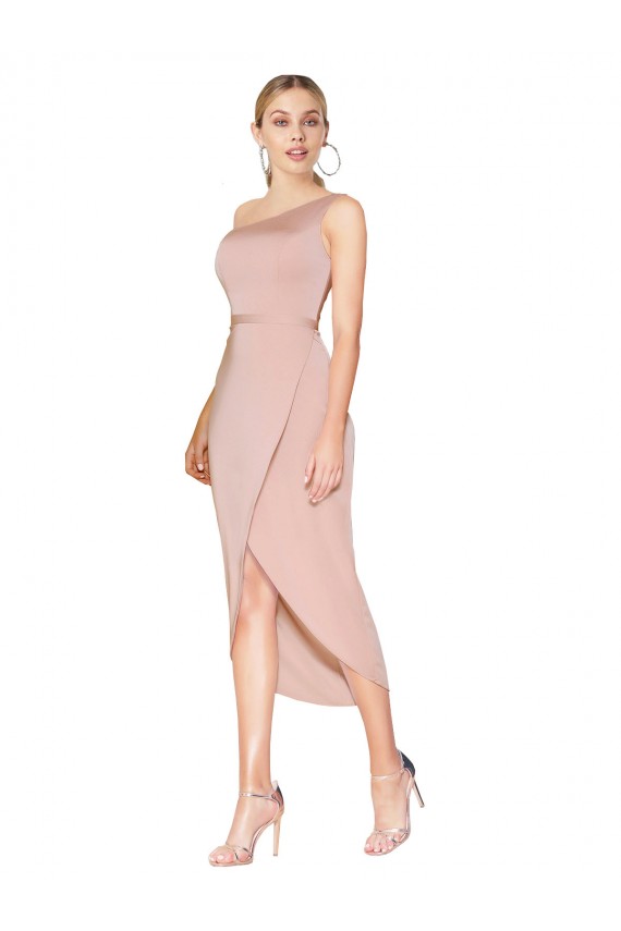 Sleeveless High Neck Stretch Crepe Mauve Knee Length Formal Dress