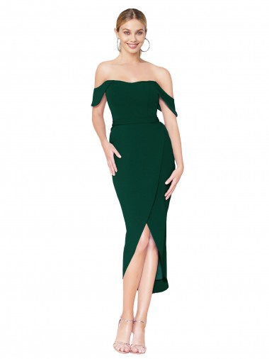 Affordable Sleeveless High Neck Stretch Crepe Midnight Green Knee Length High Low Formal Dress UK